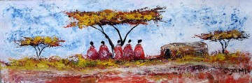 Ogambi Cinco Maasai Bajo Acacia con textura Pinturas al óleo